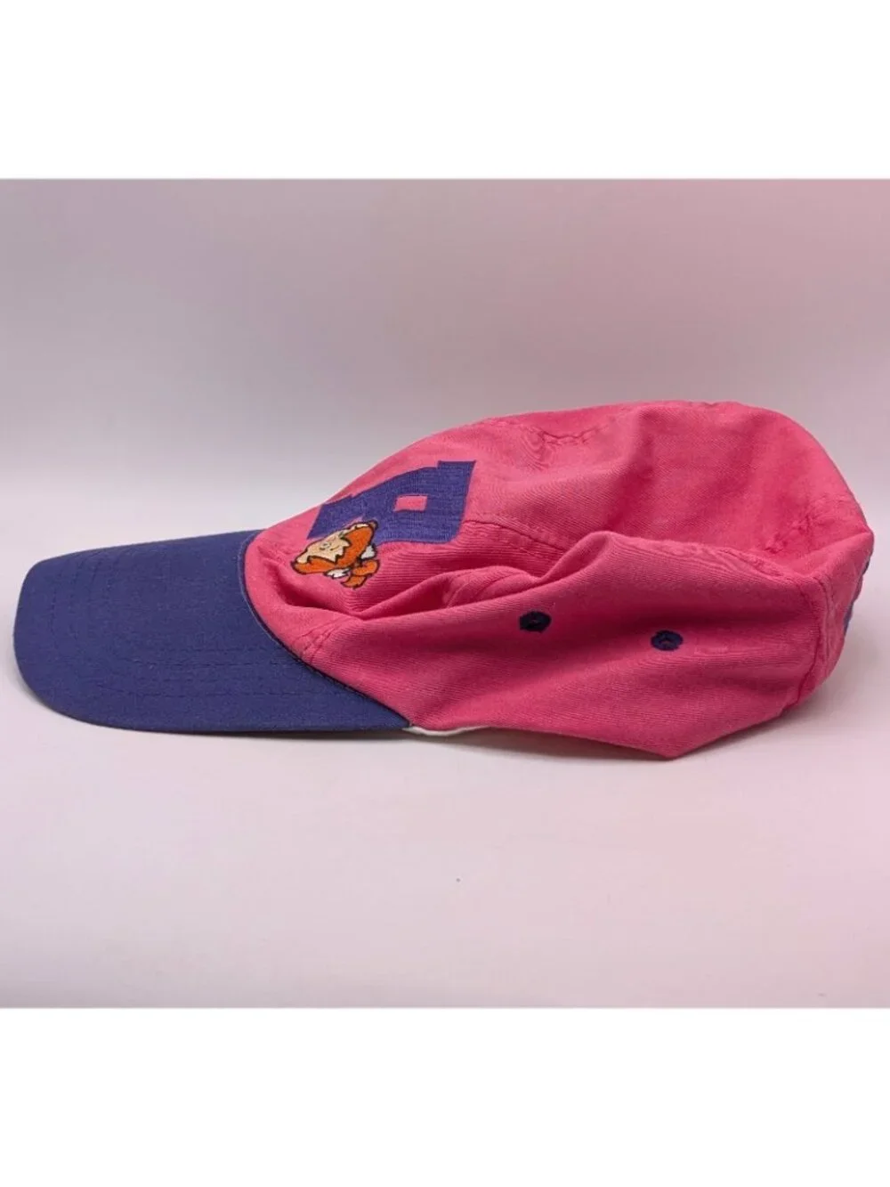 Vintage Pebbles Flintstone Bedrock U University Snapback Hat Pink Purple 90s Cap